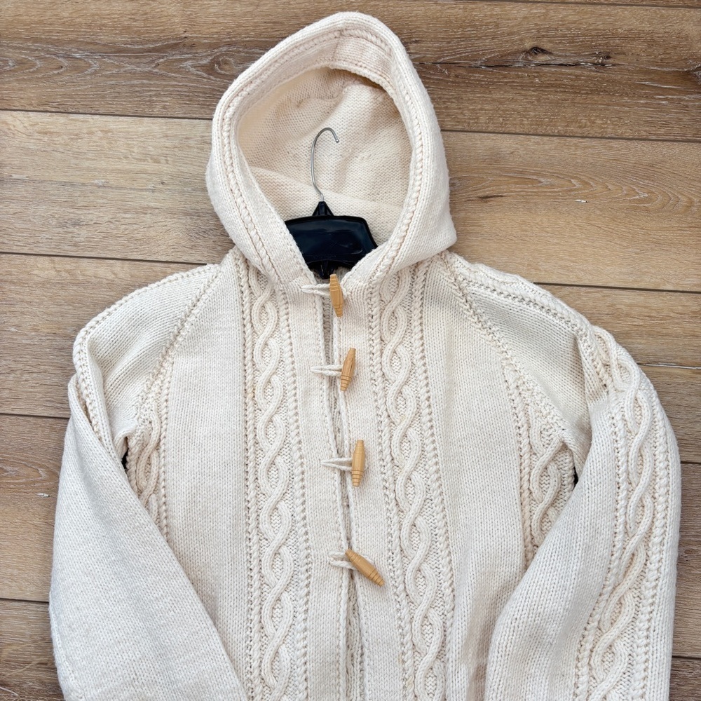 Hand Crafted Cream Hooded Cable Knit Cardigan - Picture 11 of 16